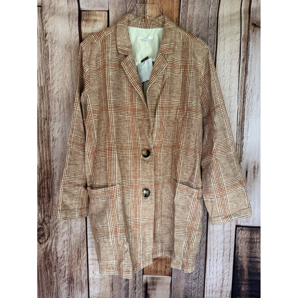 J.Jill Jacket Harper Henna Multi Plaid Linen Blend Oversized Minimalist XL NWT